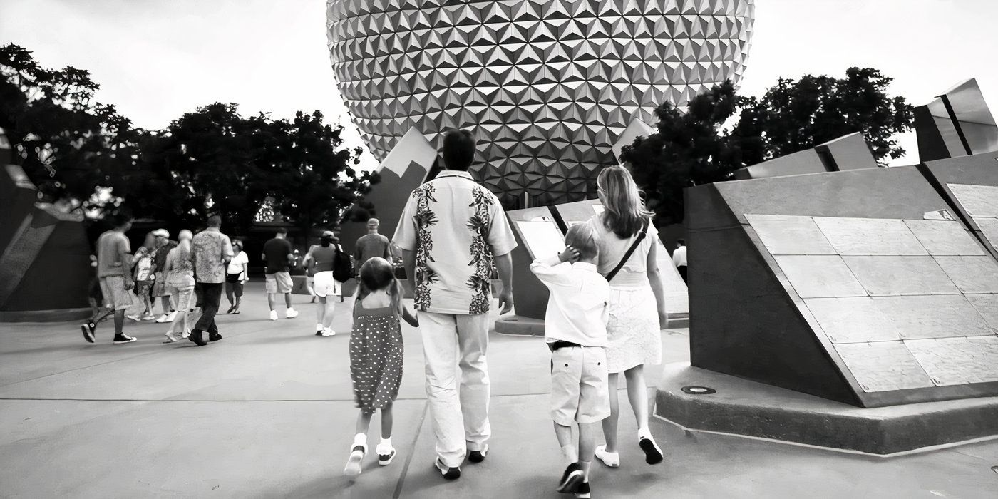 The family walks into EPCOT in Escape from Tomorrow 