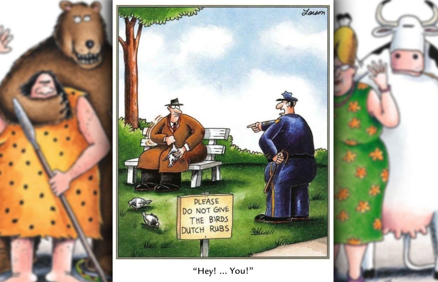 Caricatura Far Side con poliziotto