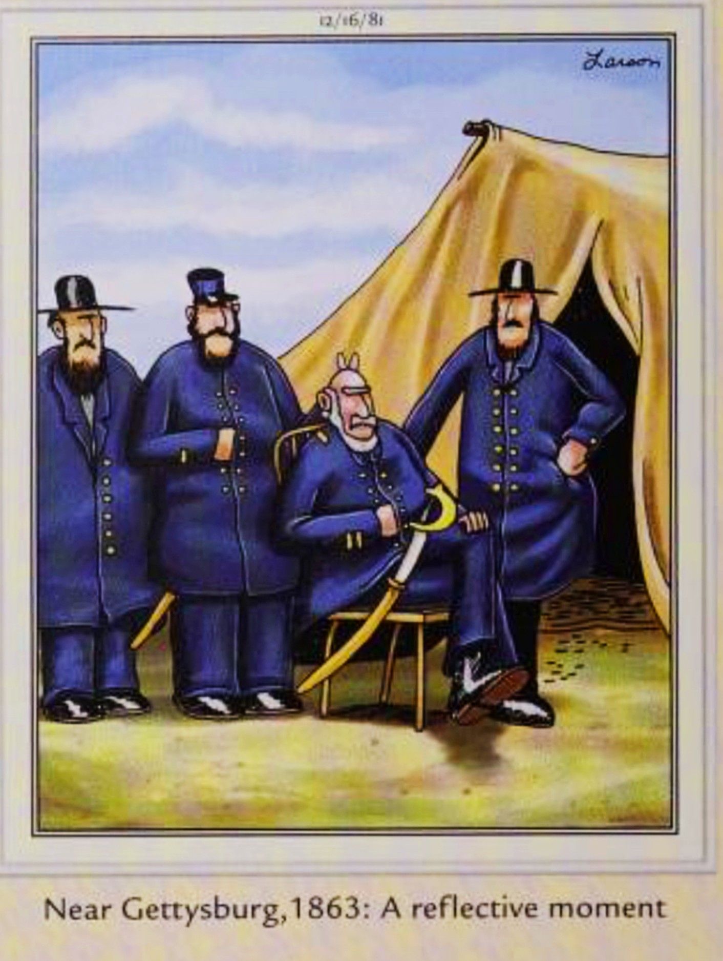 Far Side, December 16, 1981, a Union soldier gives his general bunny ears in a portrait