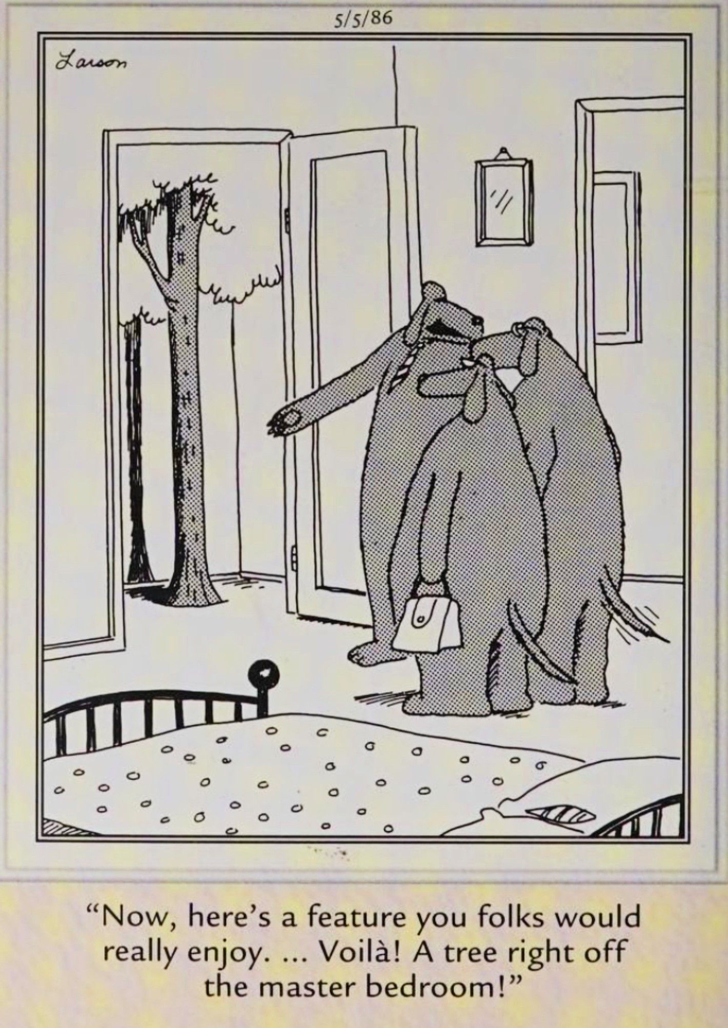 Far Side, May 5, 1986, dogs being shown a house by a realtor