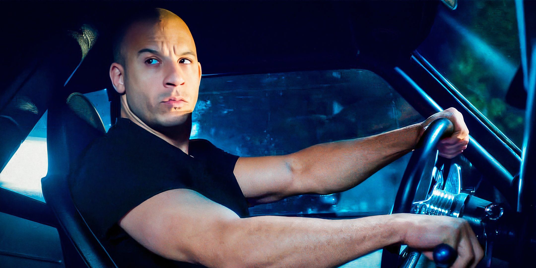 Collage of Dom driving in Fast and the Furious