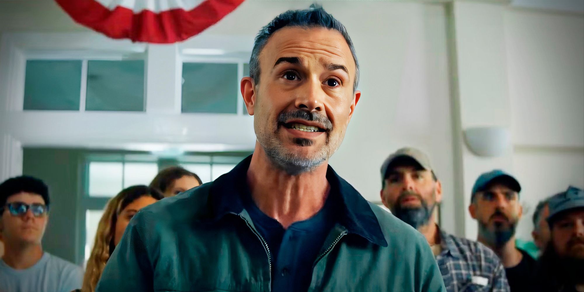 Freddie Prinze Jr. as Ray Bronson speaking during a community meeting in I Know What You Did Last Summer 2025