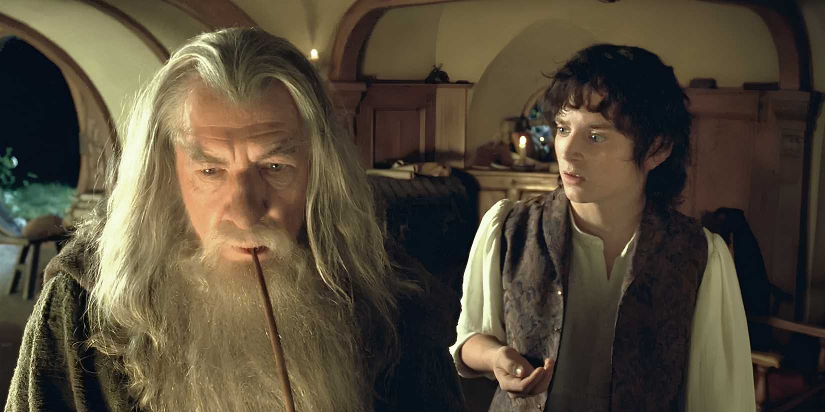 Gandalf Smoking a Pipe Next to Frodo From Lord of the Rings