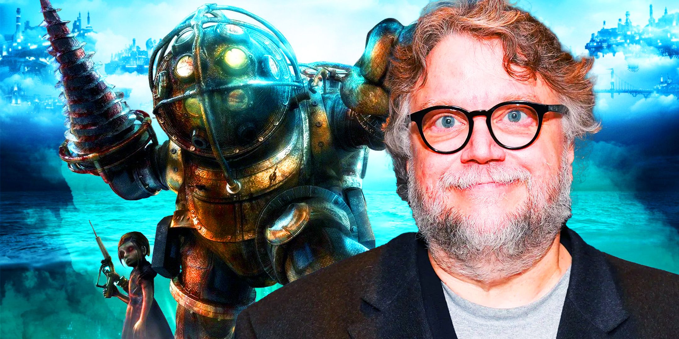 Guillermo del Toro and a Big Daddy from BioShock