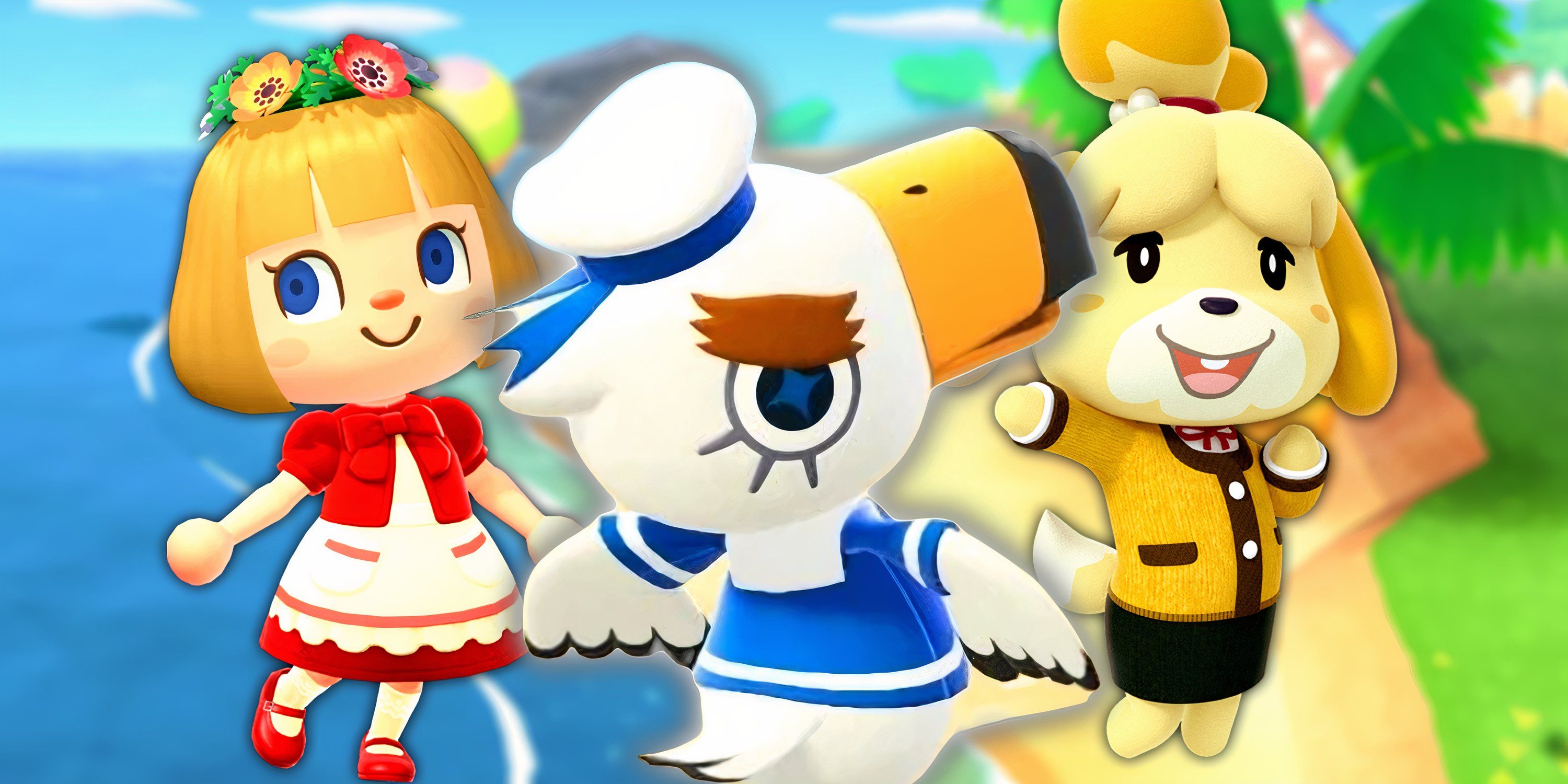 gulliver-isabelle-and-a-player-from-animal-crossing-new-horizons-all-standng-in-front-of-an-acnh-beach Animal Crossing Player revela por que os fãs da Nintendo deveriam estar criando a caixa de surpresa Tulip