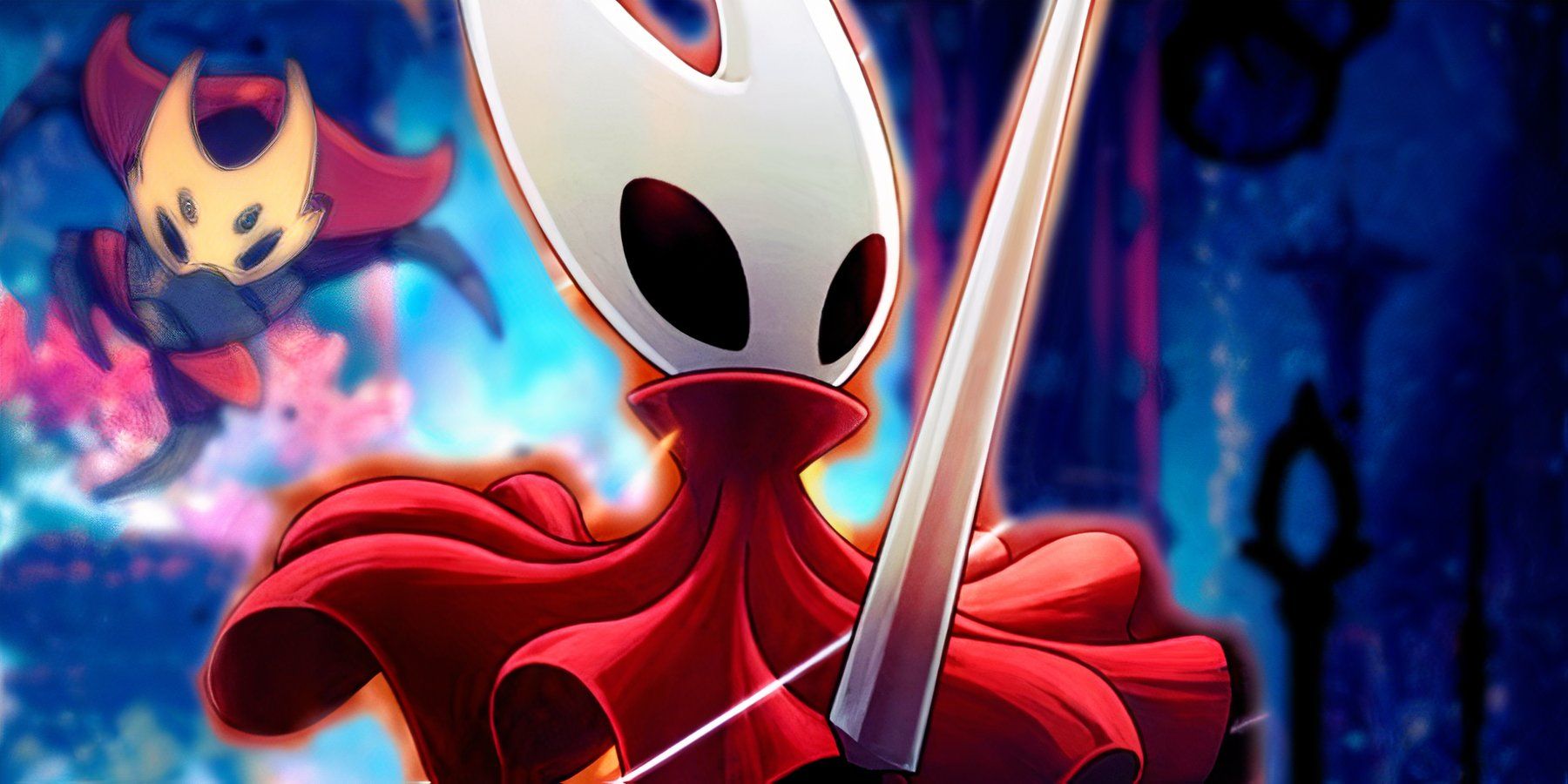 Hollow knight silksong hornet poised to attack with a screenshot from the game behind her-1