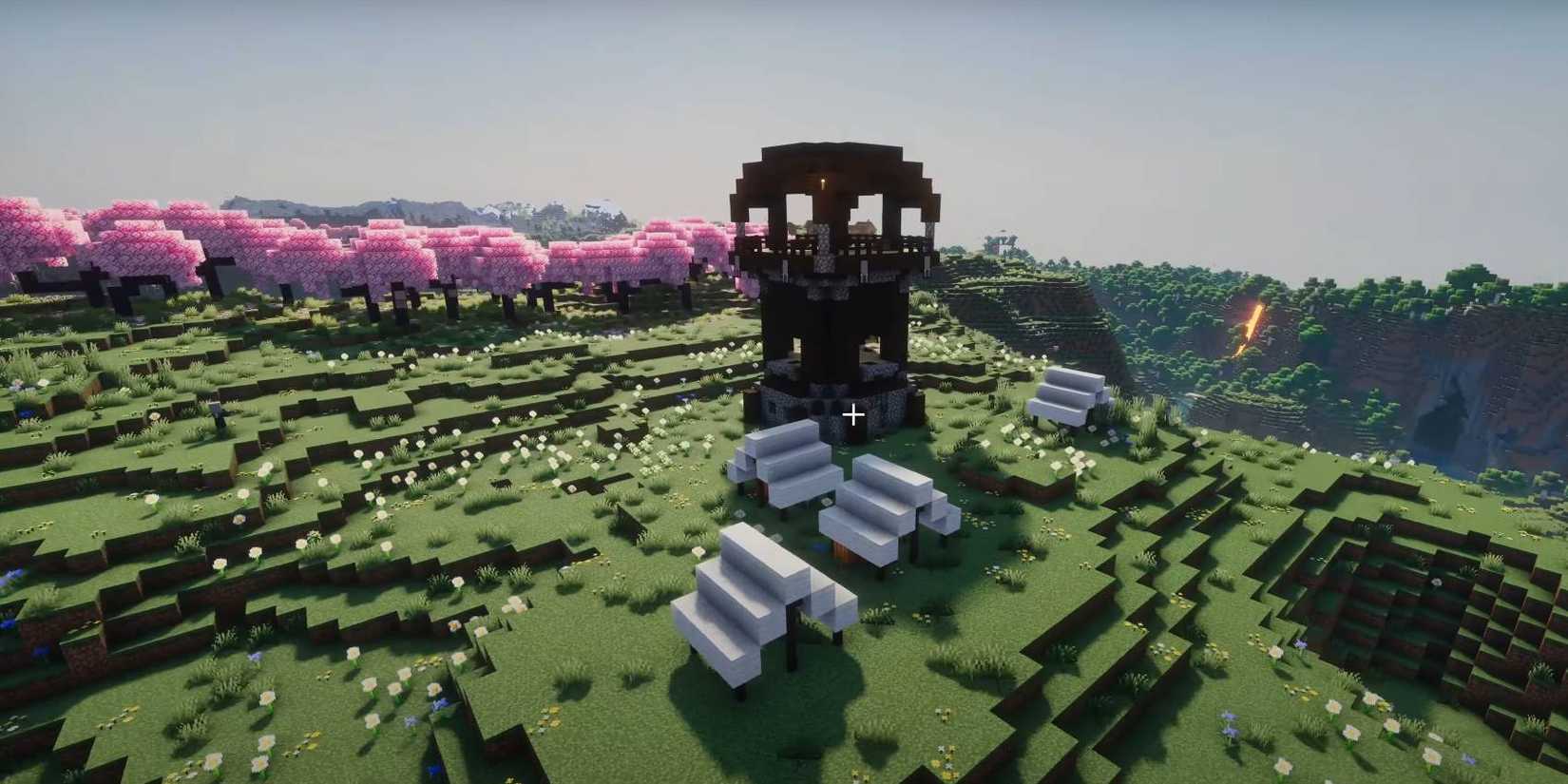 Minecraft Pocket Edition Pillager Outpost from The Pink Oasis world seed