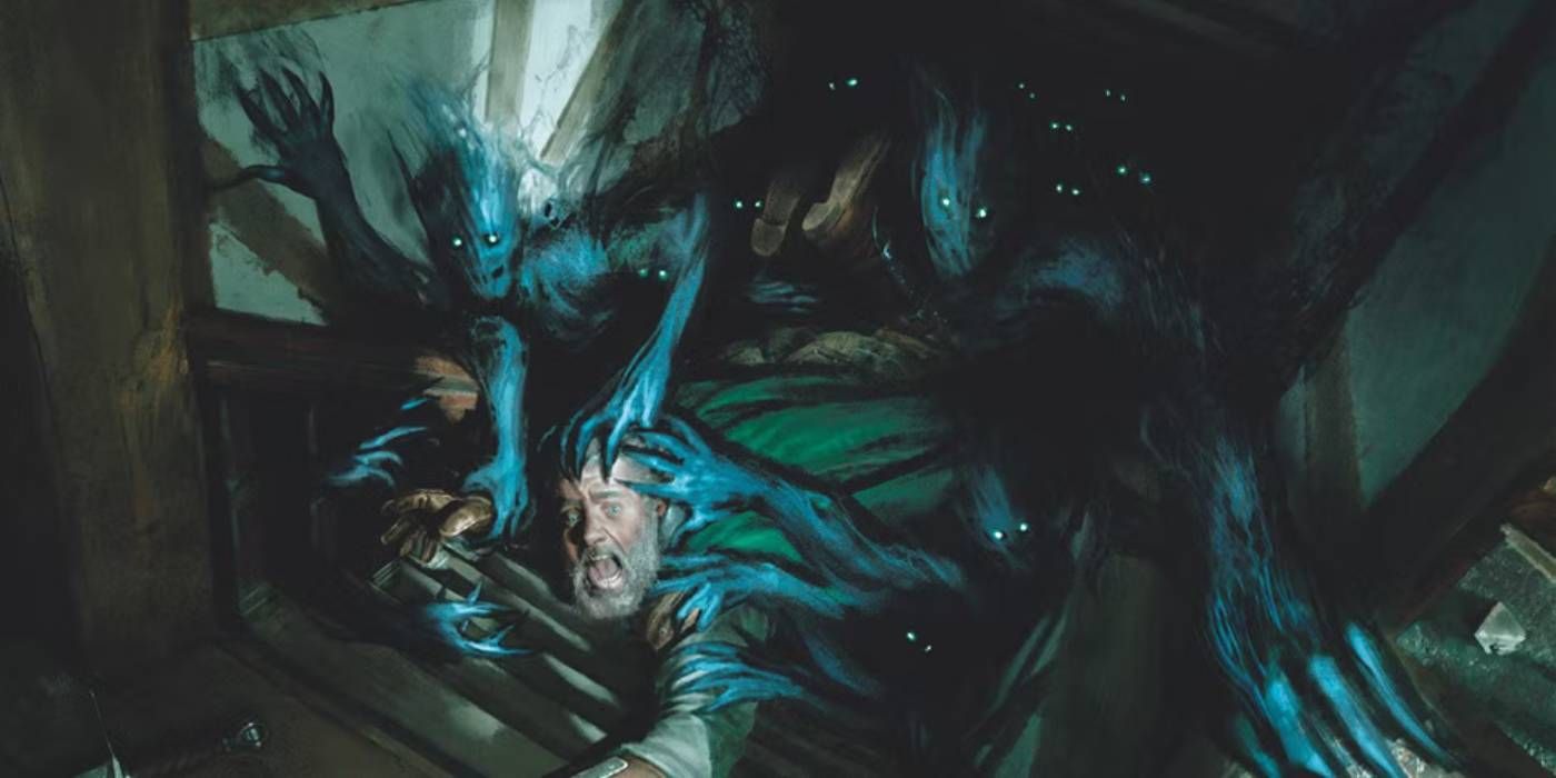 Dungeons and Dragons character being attacked by swarm of Shadow monsters