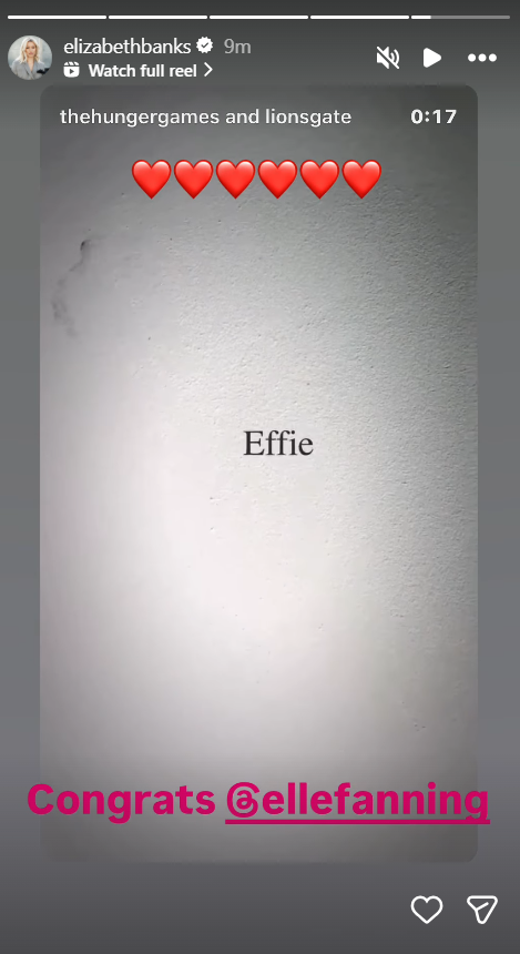 ScreensH๏τ of Elizabeth Banks Instagram story congratulating Elle Fanning