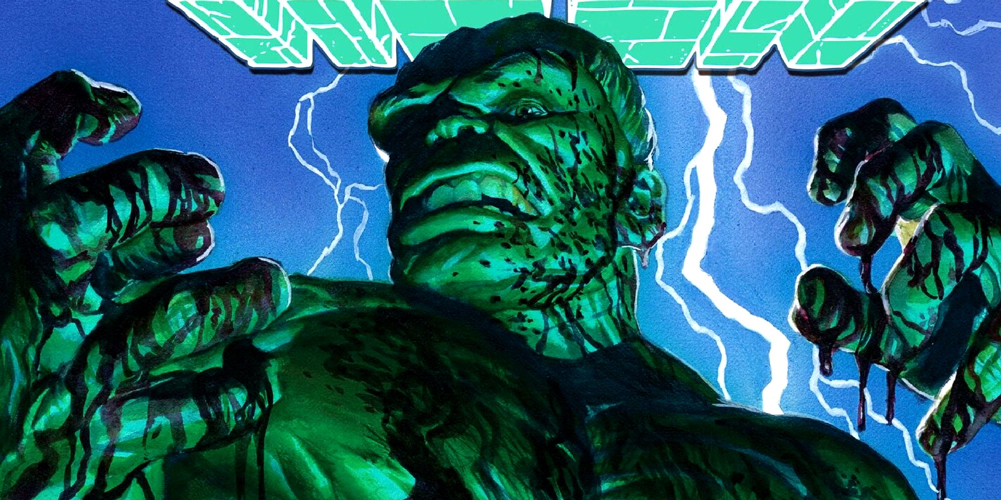 Immortal Hulk covered in blood during a thunderstorm