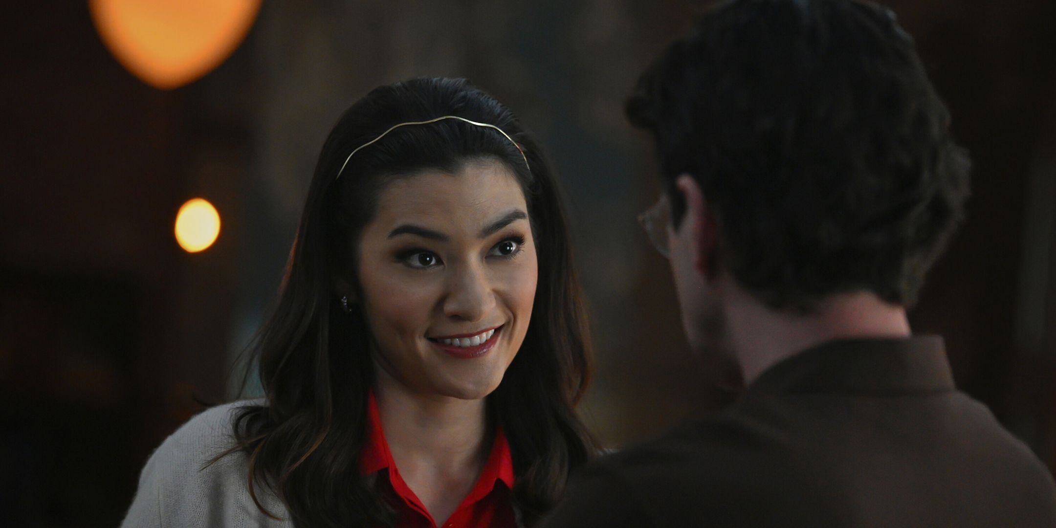 Inga Schlingmann as Sasha smiling sweetly at Peter Mark Kendall's Stephens in Watson season 1