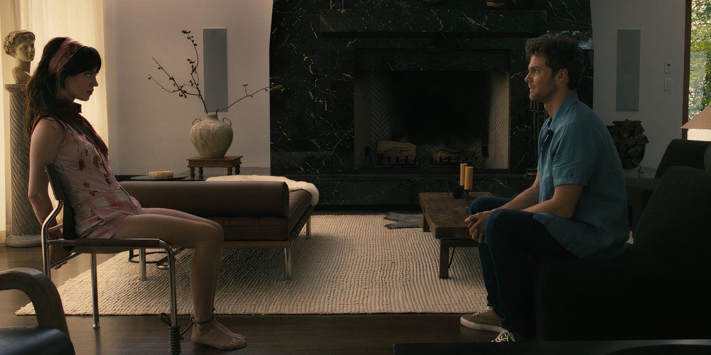 Sophie Thatcher as Iris and Jack Quaid as Josh in Companion