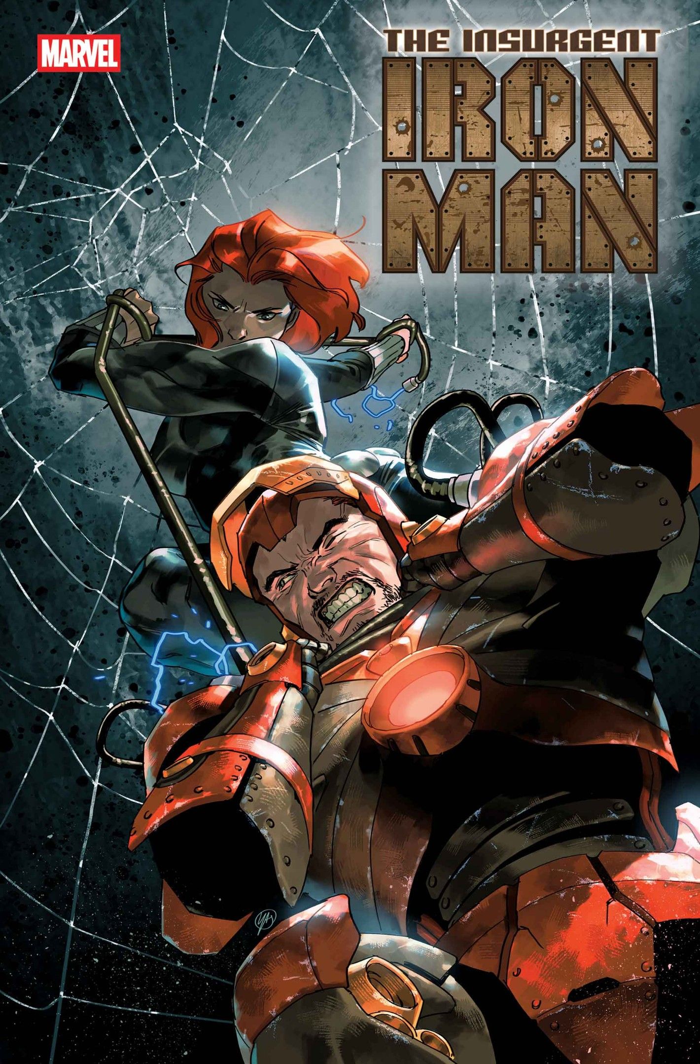 iron-man-8-black-widow-choking-tony-stark-against-a-spider-web-backdrop A viúva negra pode ser forte, mas o Homem de Ferro sabe que uma pessoa pode derrubá -la totalmente