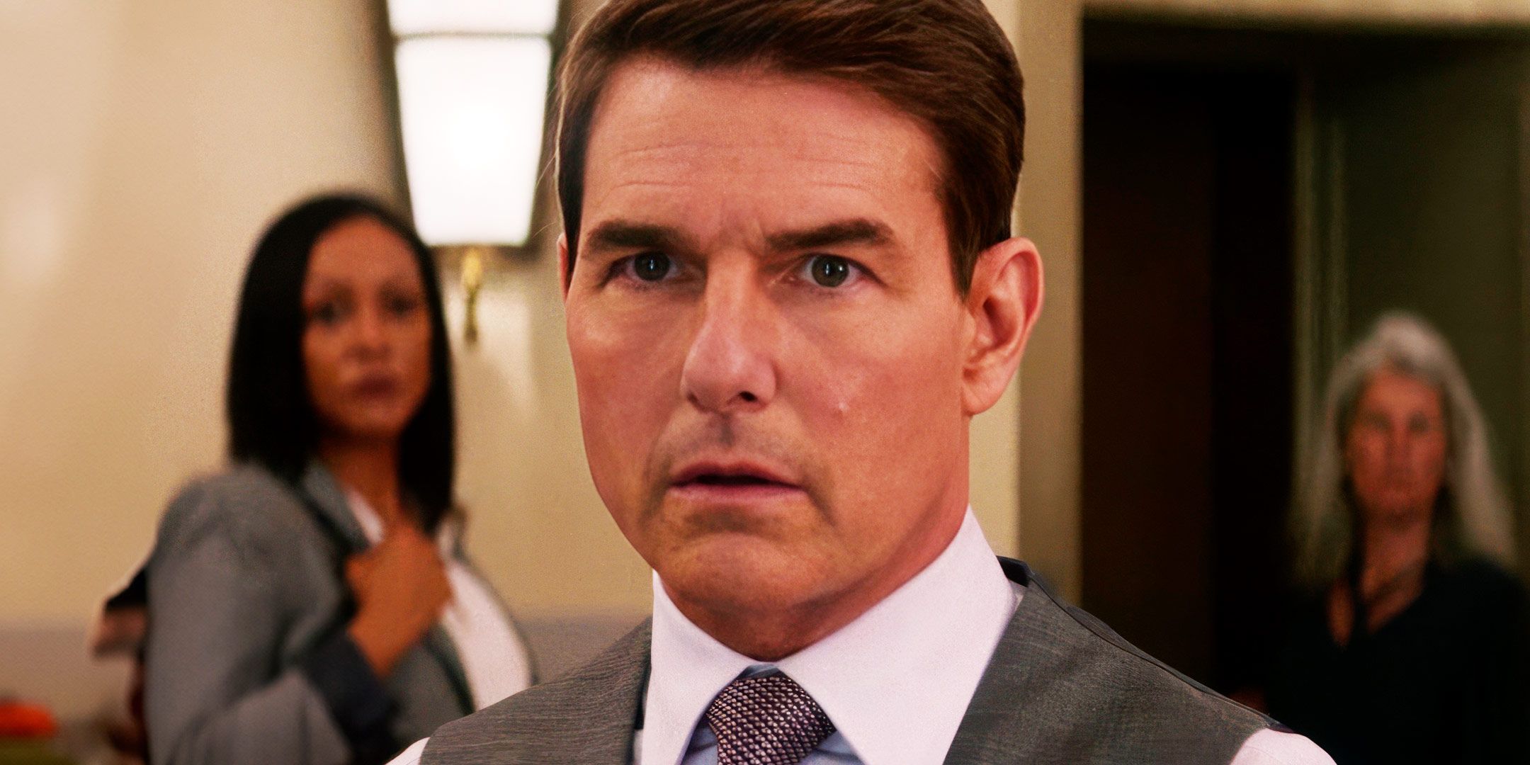 Tom Cruise as Ethan Hunt looking serious in Mission: Impossible