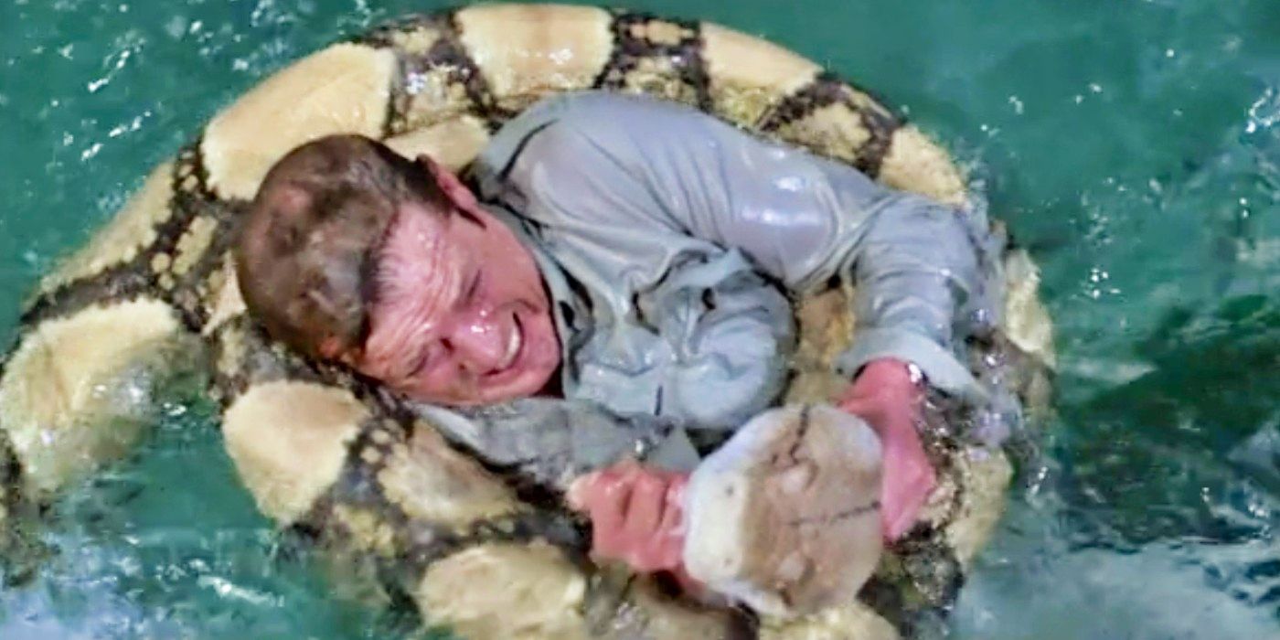 James Bond stabbing the snake in Moonraker