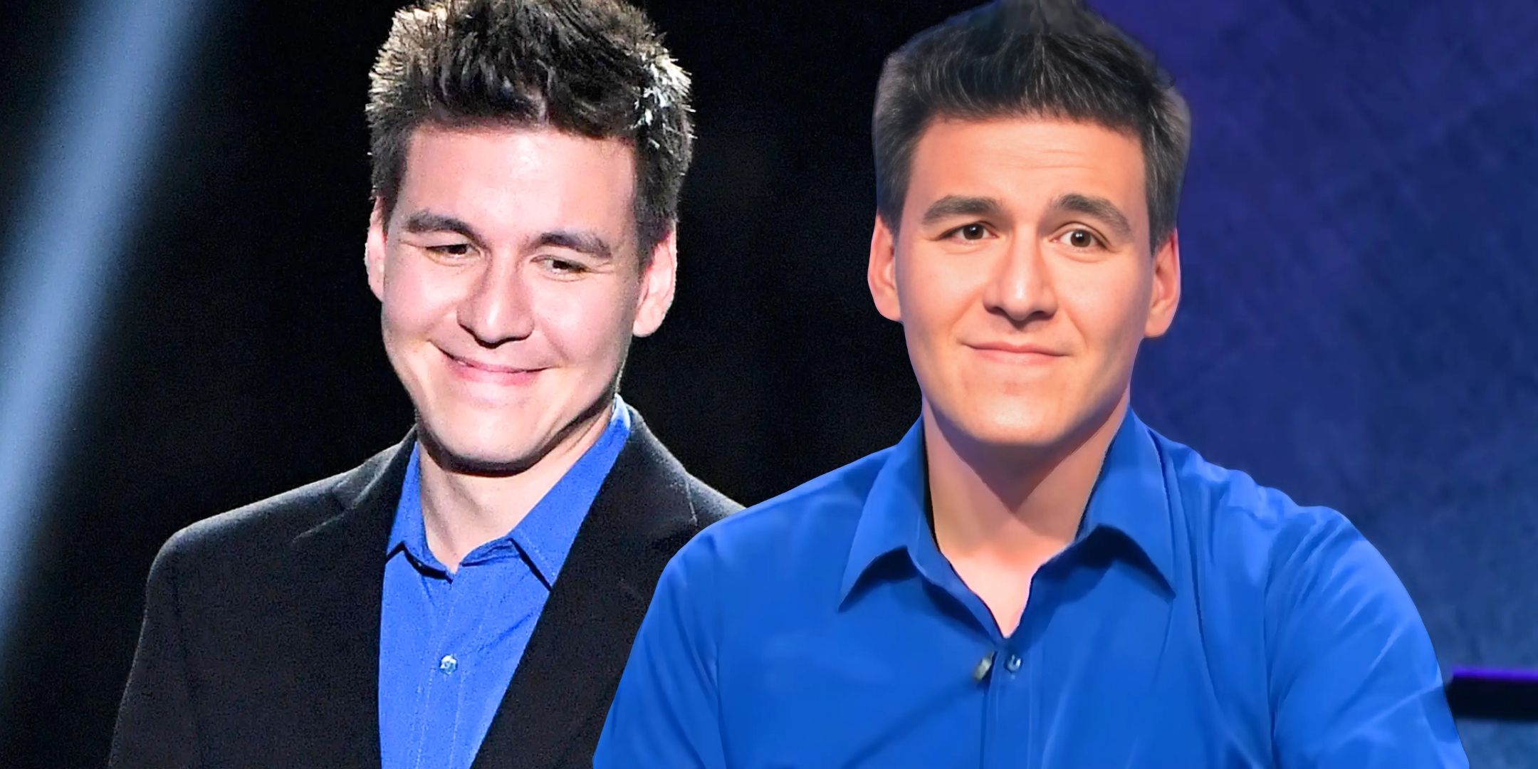 Jeopardy Masters! James Holzhauer in close up side by side images with different expressions
