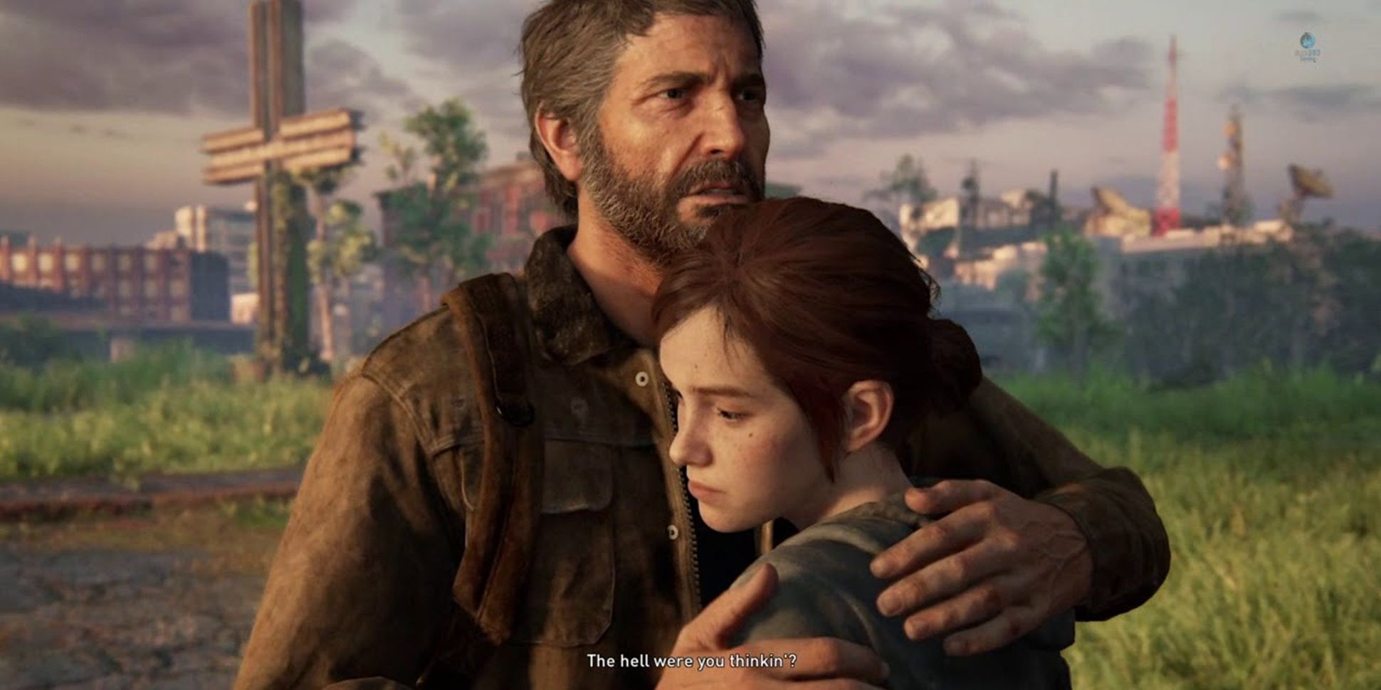 Joel embraces Ellie in The Last of Us Part II