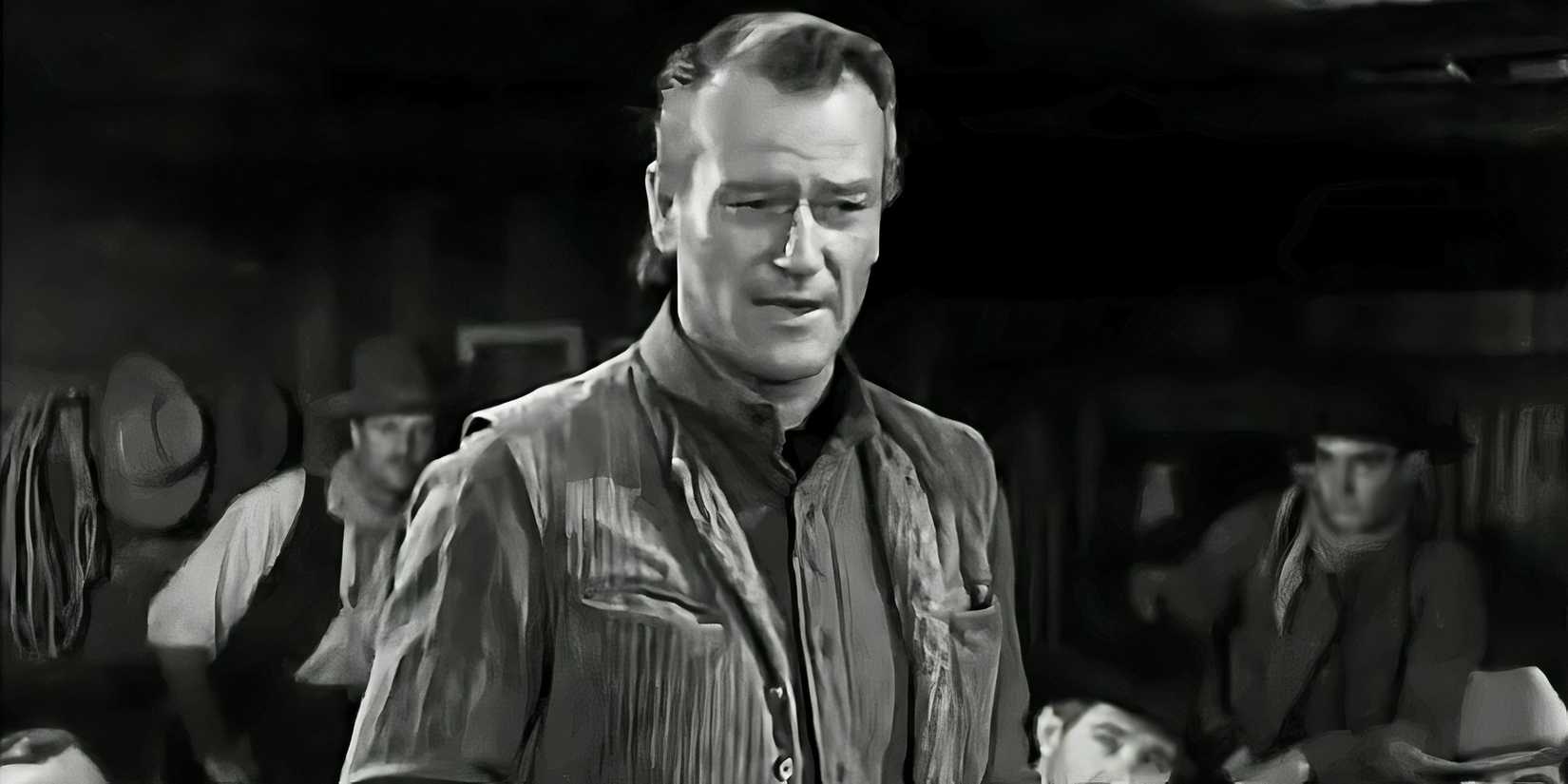John Wayne as Thomas Dunson talking to the men in Red River