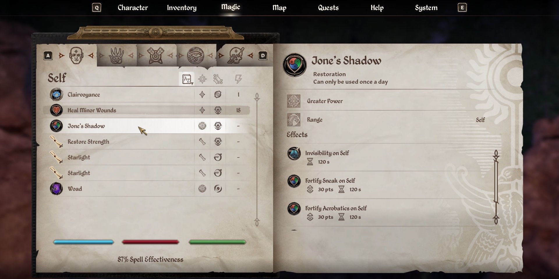 Jone's Shadow spell in player's journal in Oblivion Remastered