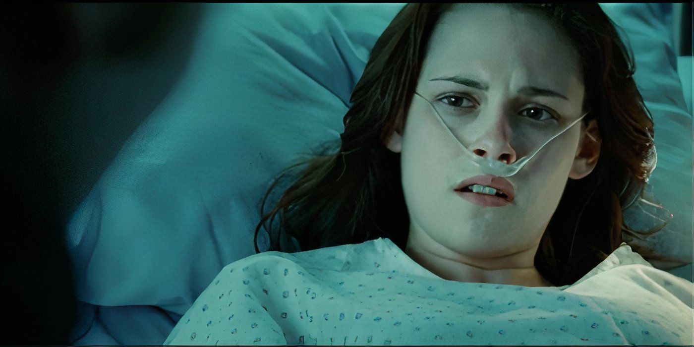Kristen Stewart as Bella Swan in a hospital bed in Twilight