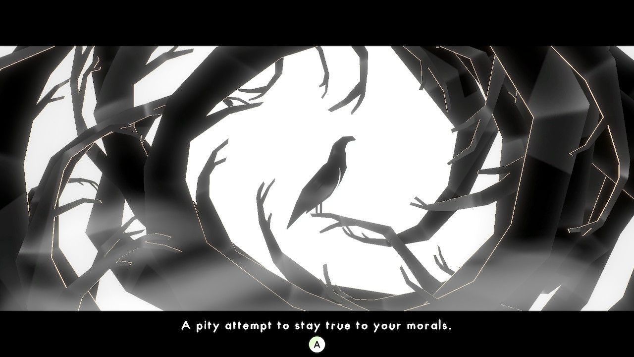 A bird in black and white perched on swirling tree branches in Kulebra and the Souls of Limbo.