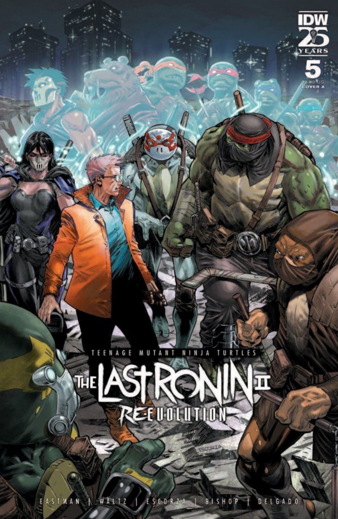 Last Ronin II #5 cover, April O&rsquo;Neil surrounded by the new generation of Turtles