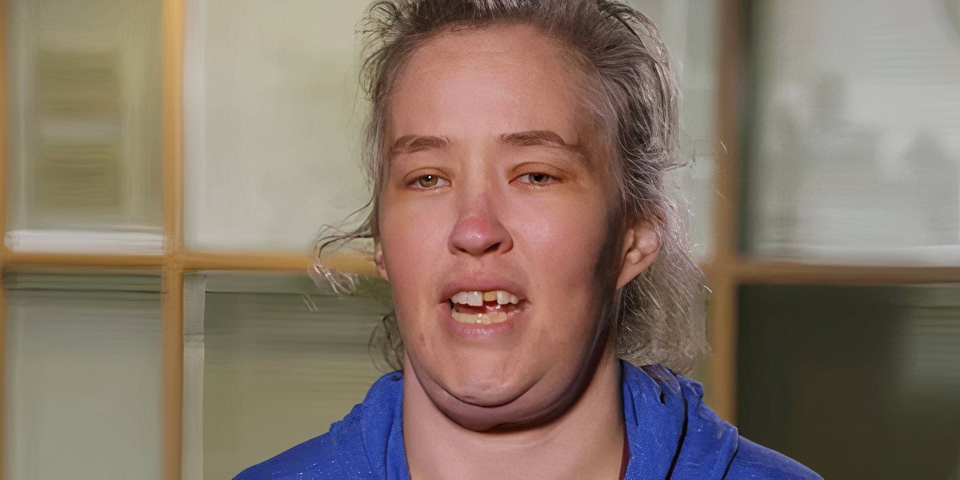 Mama June Shannon in Mama June- Family Crisis taking during interview in blue hoodie