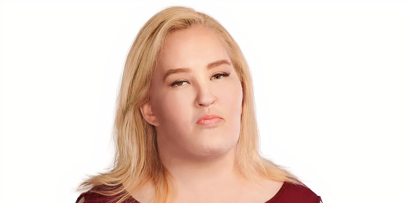 Mama June Shannon in Mama June- Family Crisis in maroon off-shoulder dress looking mean