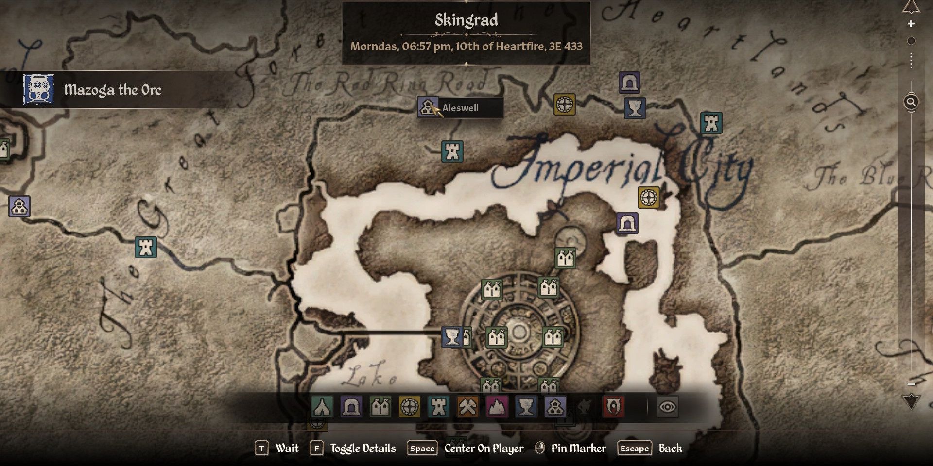 Map of Cyrodiil showing the location of Aleswell just north of the Imperial City in Oblivion Remastered