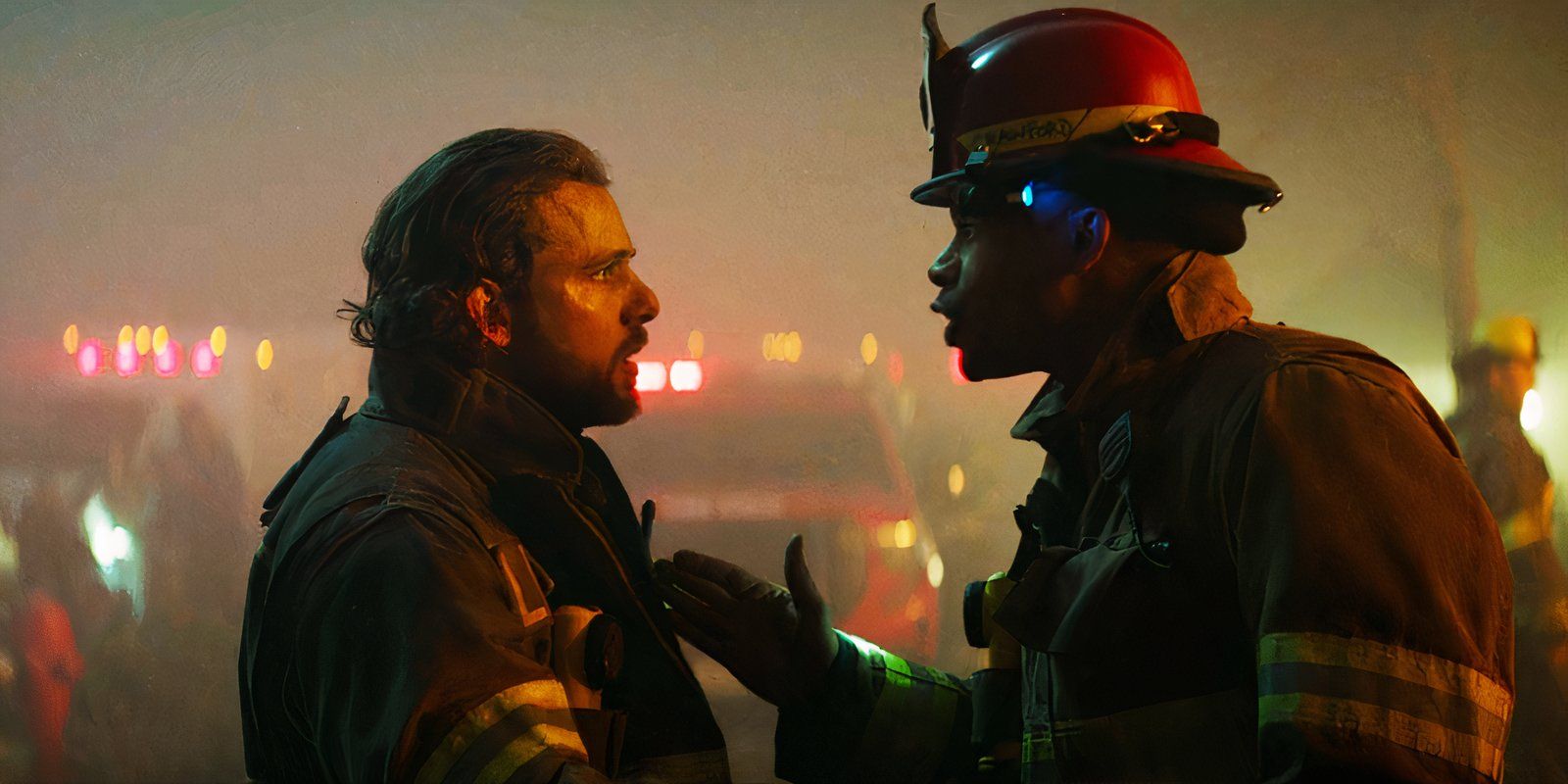 Max Thieriot as Bode Leone and Jordan Calloway as Jake Crawford in Fire Country season 3, episode 20