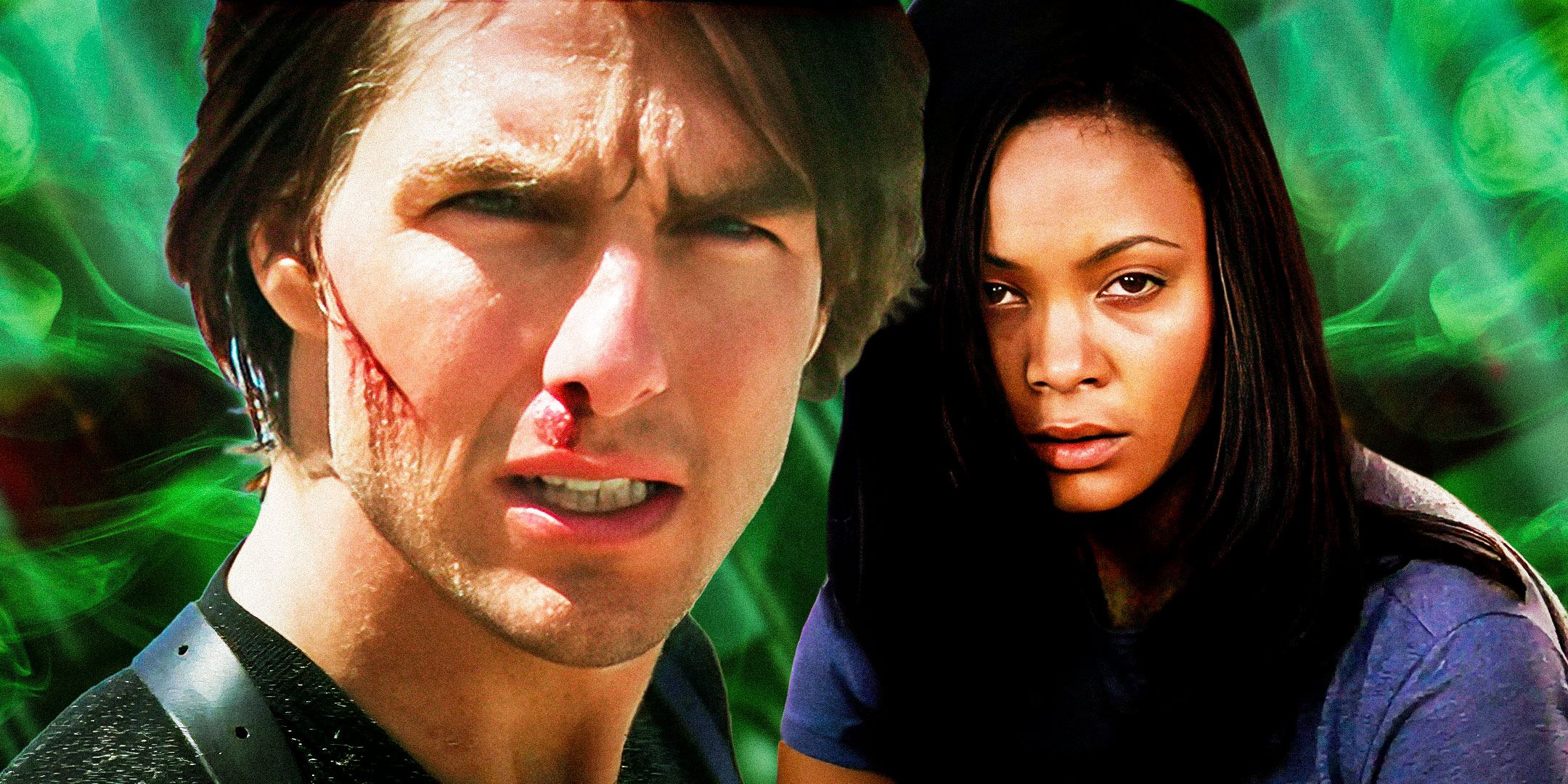 Tom Cruise as Ethan Hunt and Thandiwe Newton as Nyah in Mission: Impossible 2