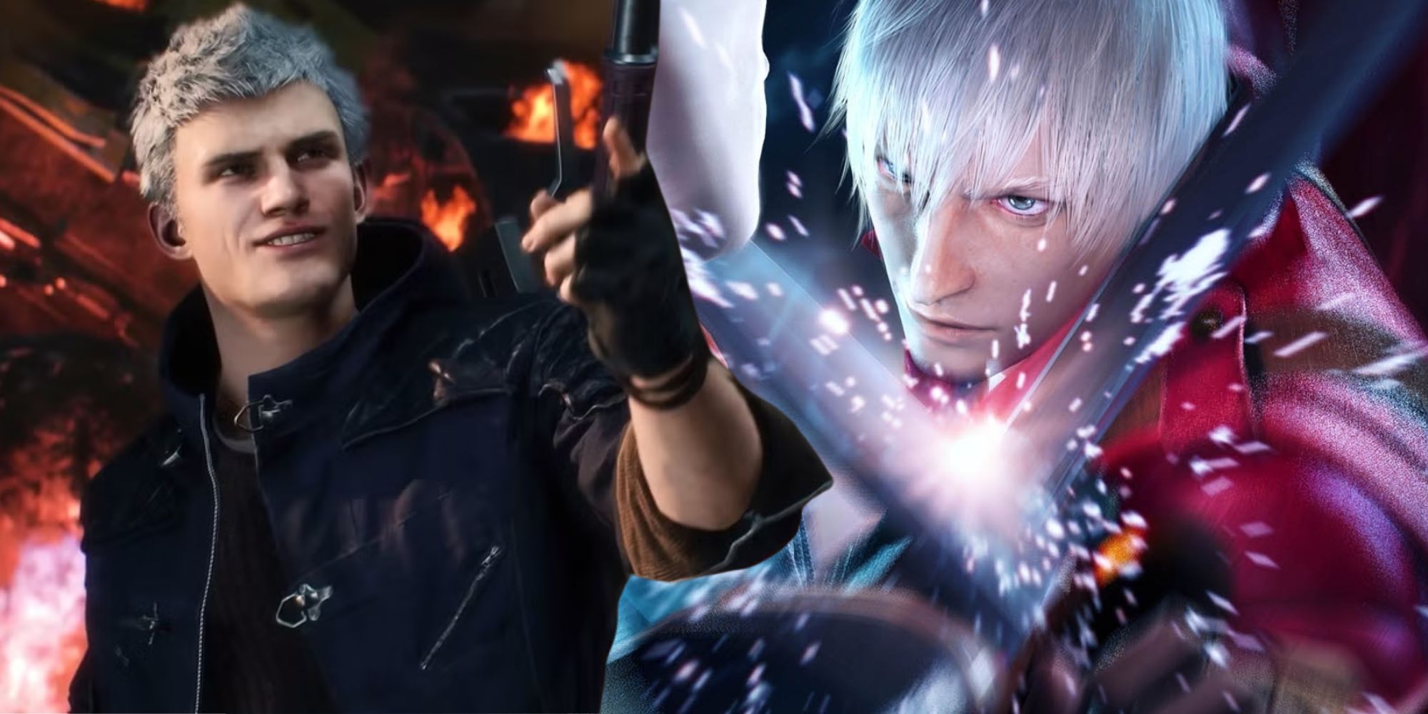Nero from Devil May Cry 5 next to Dante from Devil May Cry 3