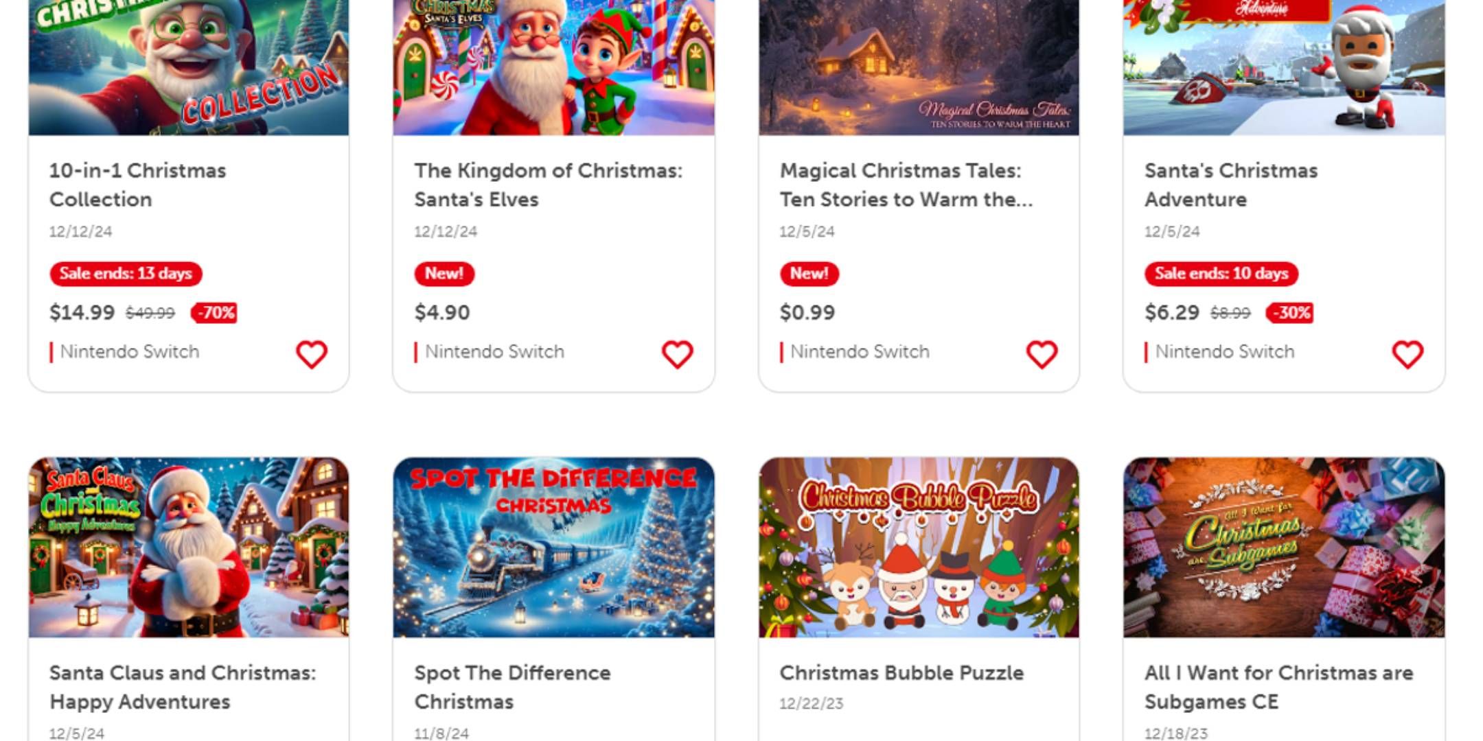 A collection of Christmas themed games on the Nintendo eShop including AI games.