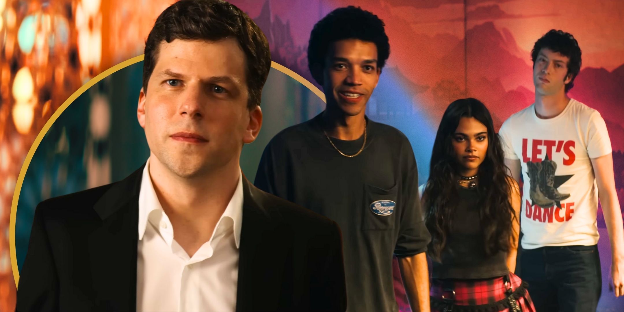 Jesse Eisenberg as J. Daniel Atlas, Ariana Greenblatt, Dominic Sessa and Justice Smith