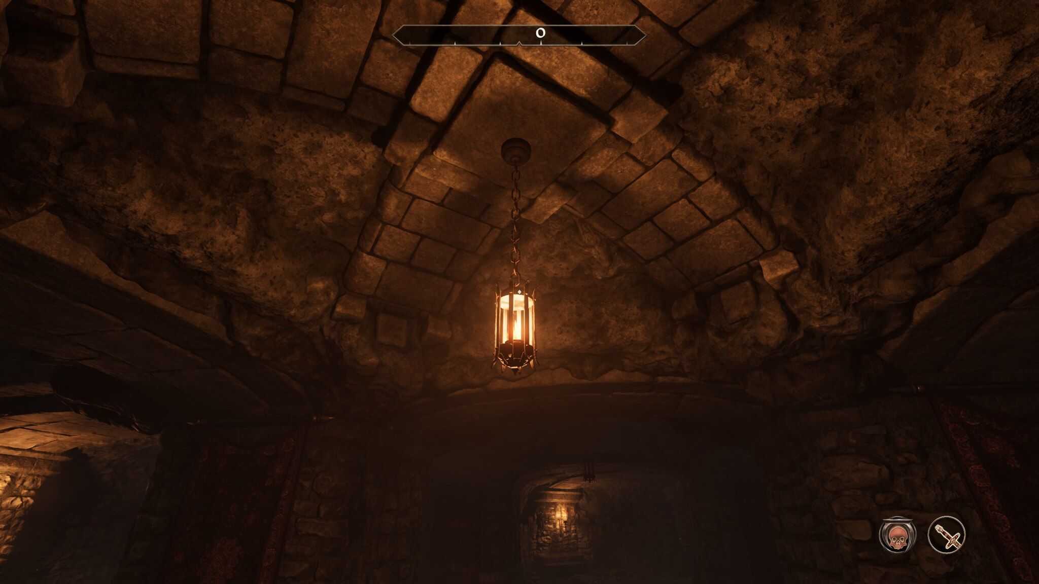 Oblivion remastered lantern hanging from a domed ceiling