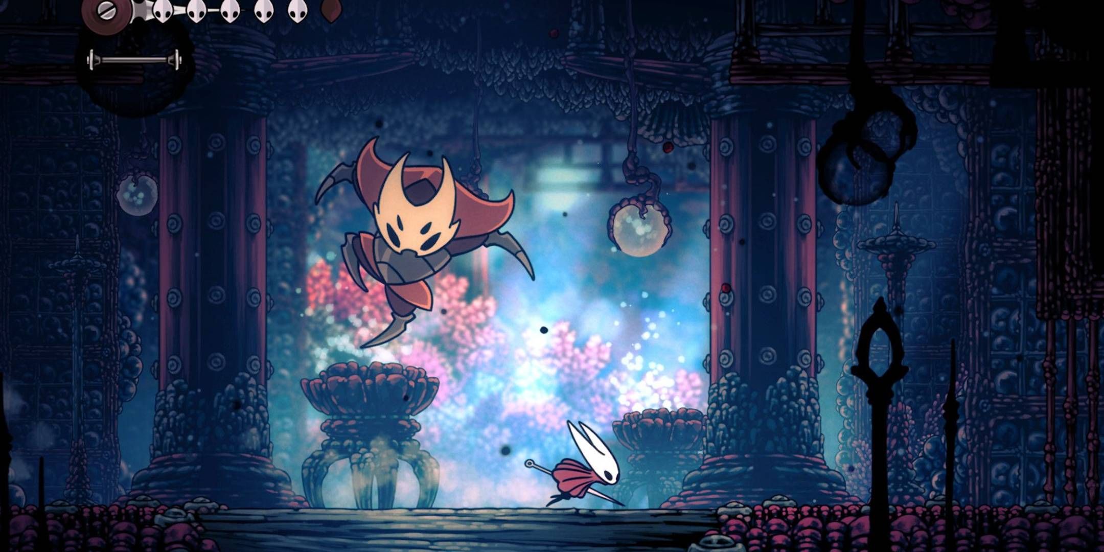 Silksong Hornet lutando contra um chefe