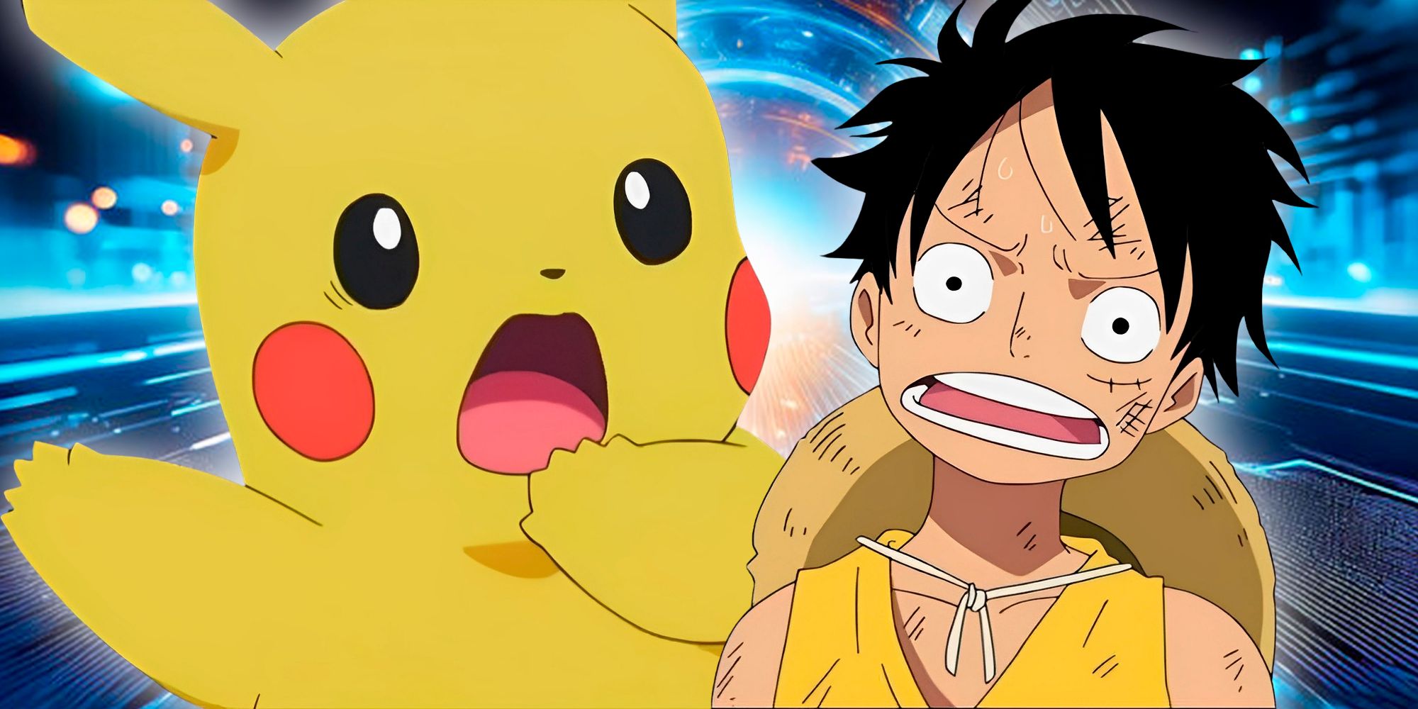 Pikachu and Luffy looking shocked