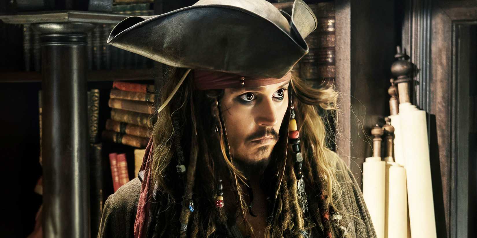 Johnny Depp as Jack Sparrow giving an intriguing stare in Pirates of the Caribbean