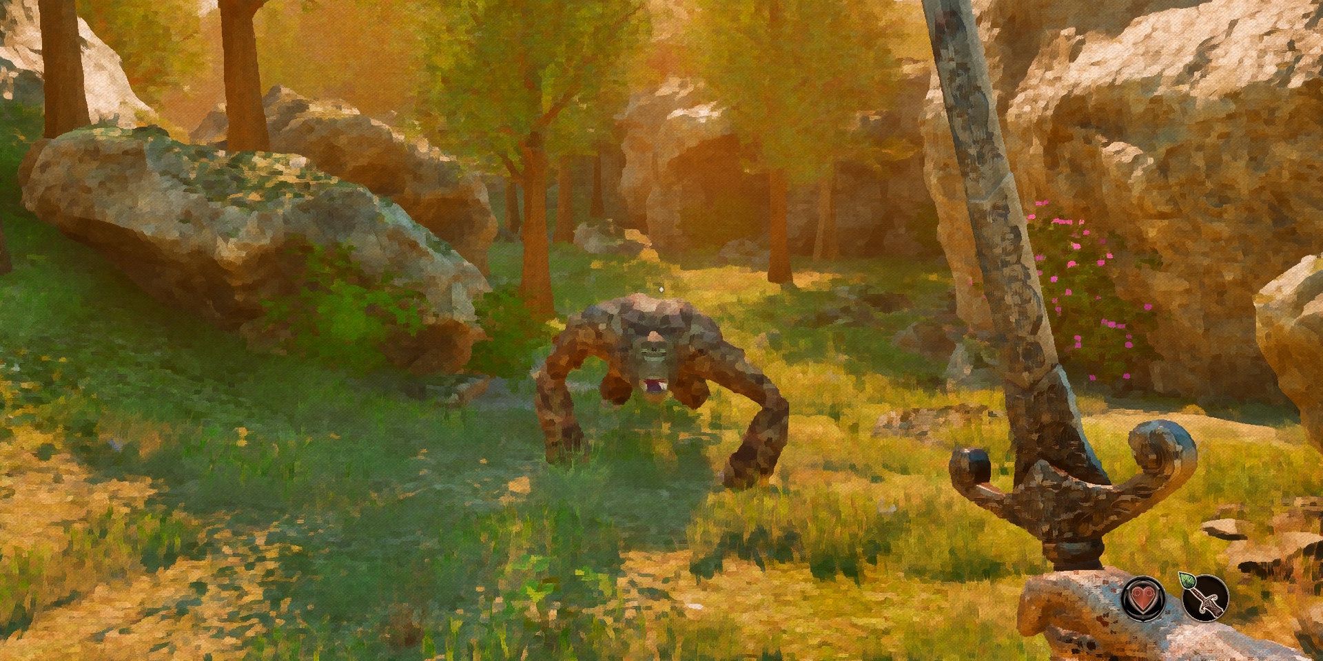 Player fighting a painted troll with a sword in Oblivion Remastered