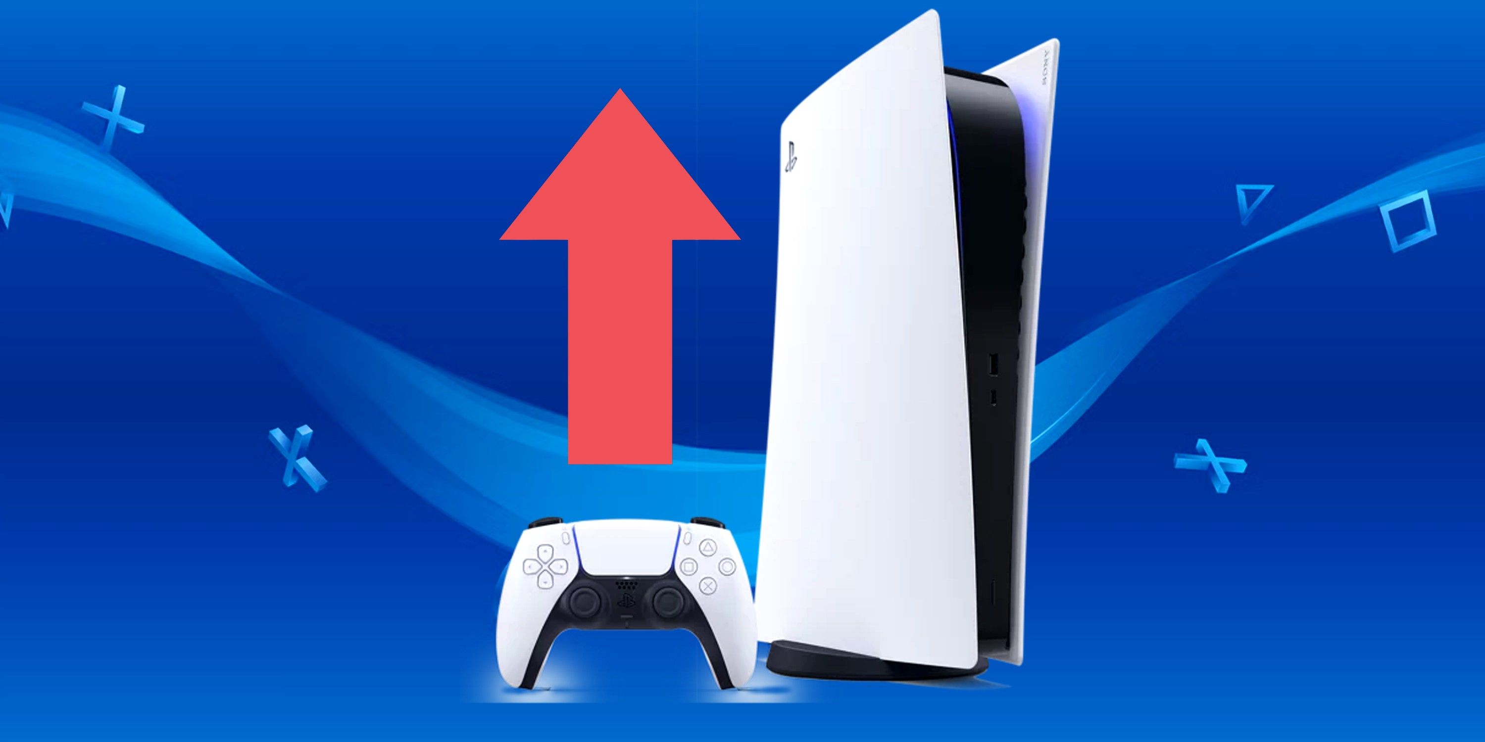 Playstation 5 console with a red arrow pointing up