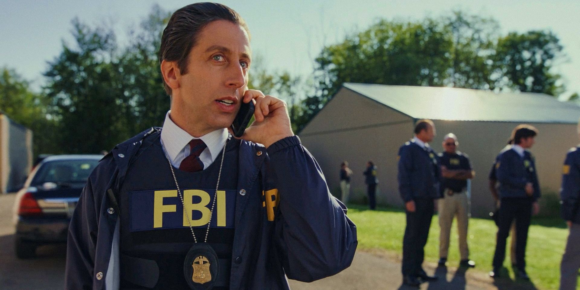 Luca Clark (Simon Helberg) talking on the phone in Poker Face Season 2 Ep 3