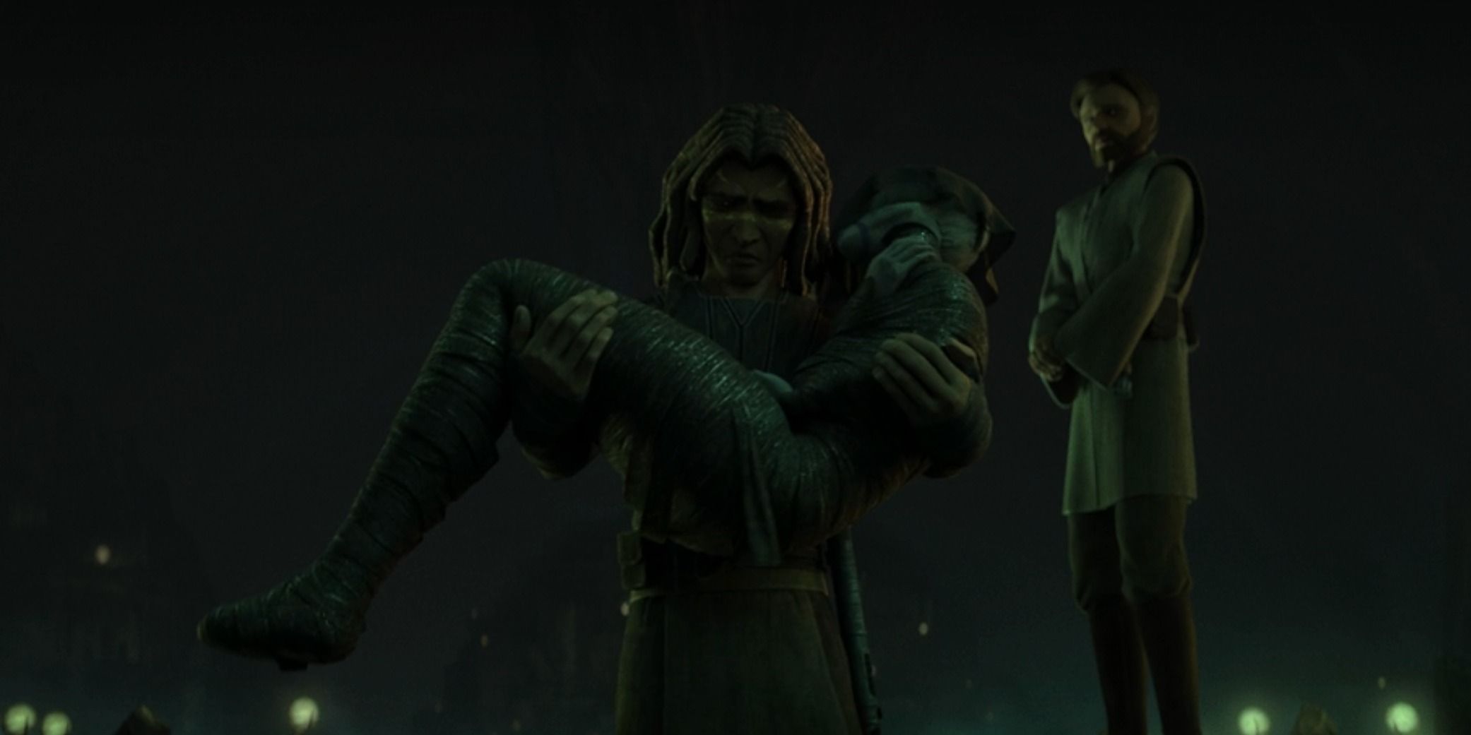 Quinlan Vos carrying Ventress' body in Tales of the Underworld