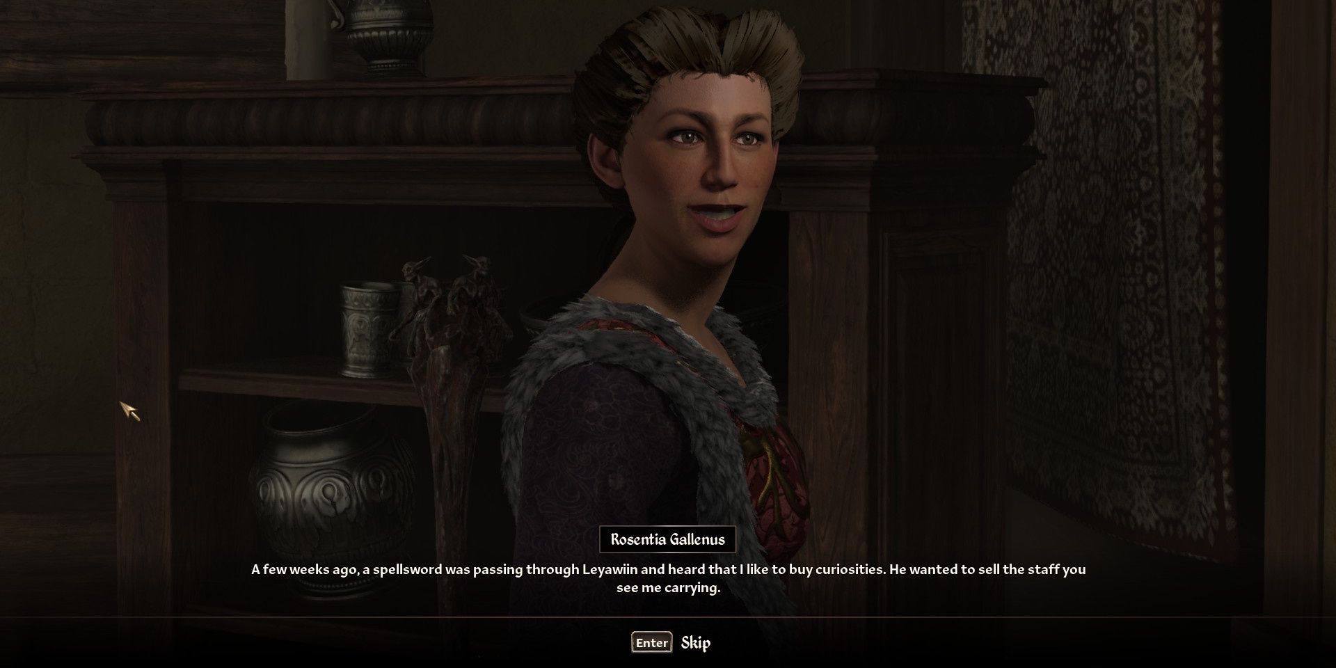 Rosentia Gallenus explaining how she got the staff of the everscamp in Oblivion Remastered
