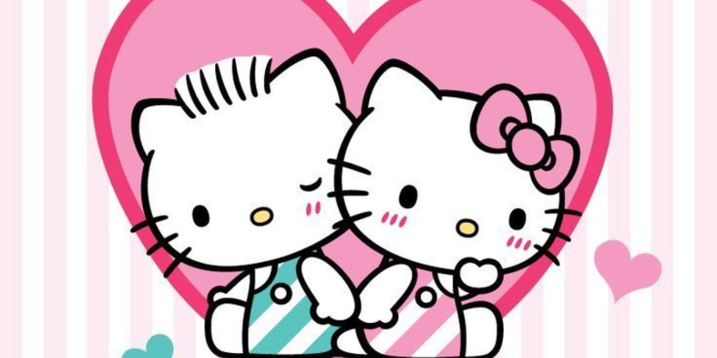 Sanrio - Hello Kitty and Dear Daniel sitting in a heart with a pink and white background