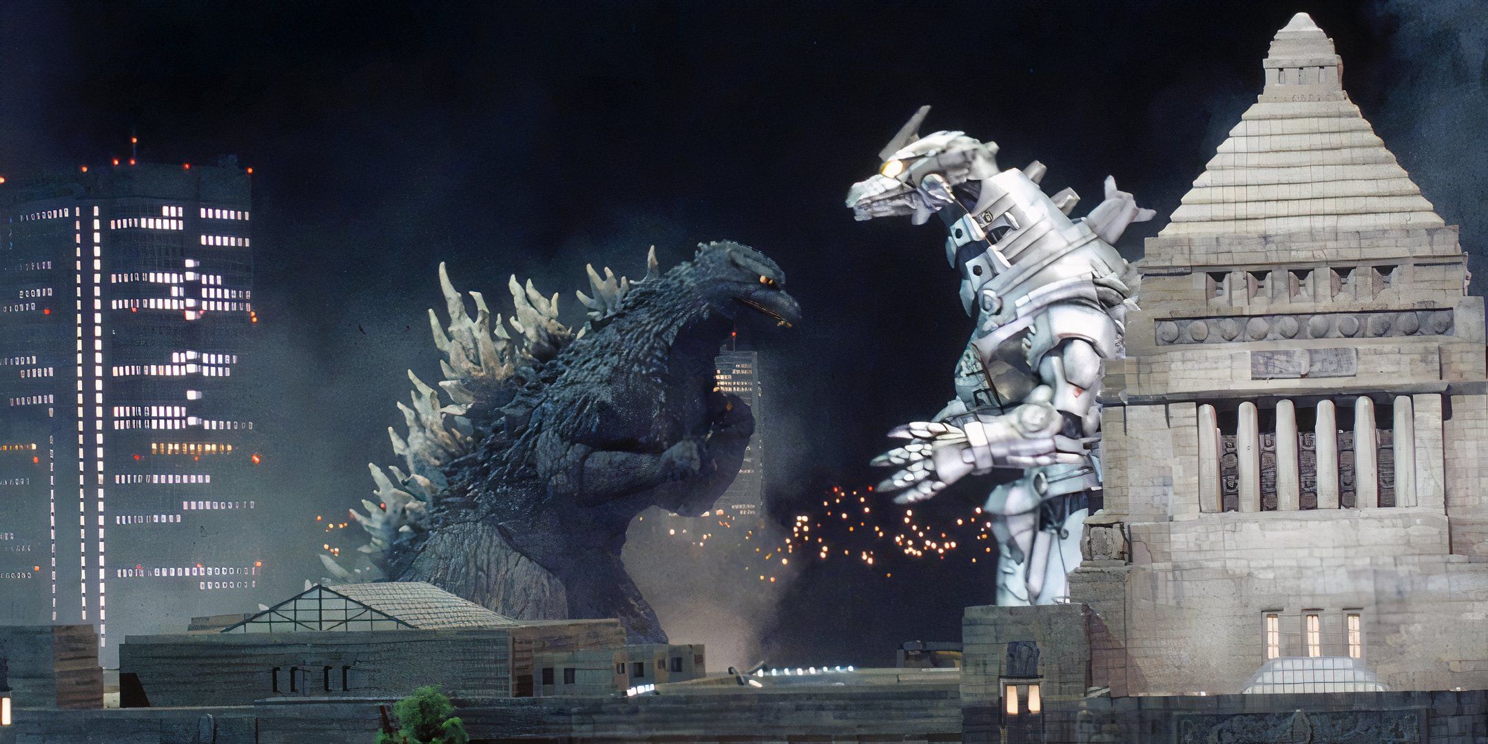 Godzilla and Kiryu fighting in Godzilla: Tokyo S.O.S.
