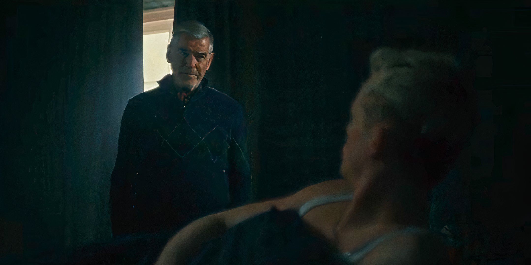 Anson Boon and Pierce Brosnan as Eddie Harrigan and Conrad Harrigan in MobLand