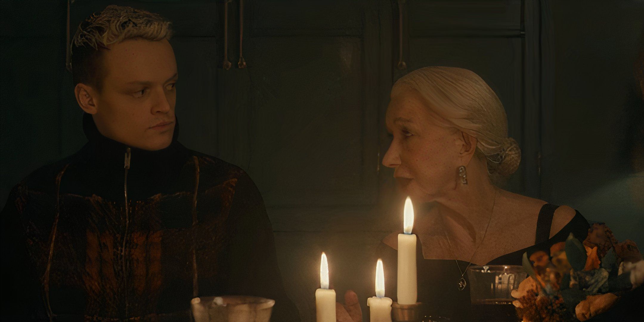 Anson Boon and Helen Mirren as Eddie Harrigan and Maeve Harrigan in MobLand
