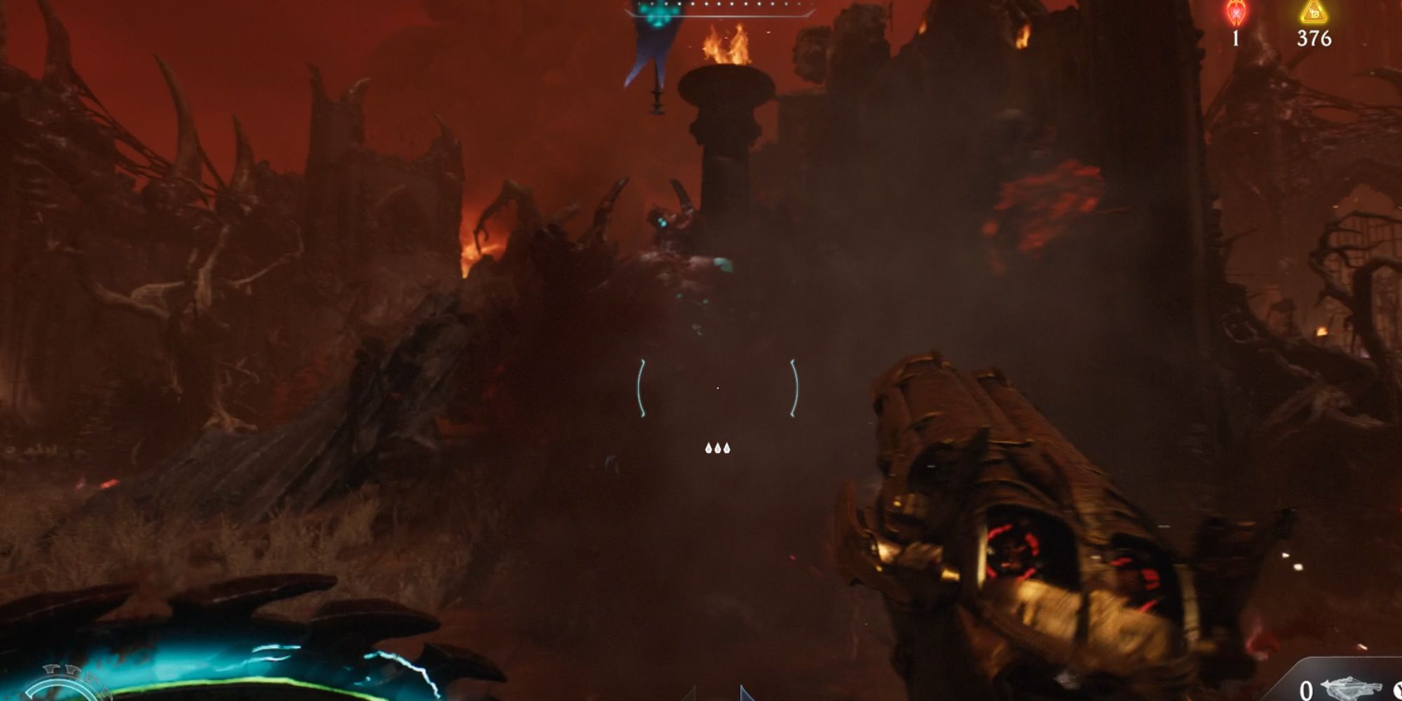 The Super Shotgun blowing a demon apart in Doom: The Dark Ages