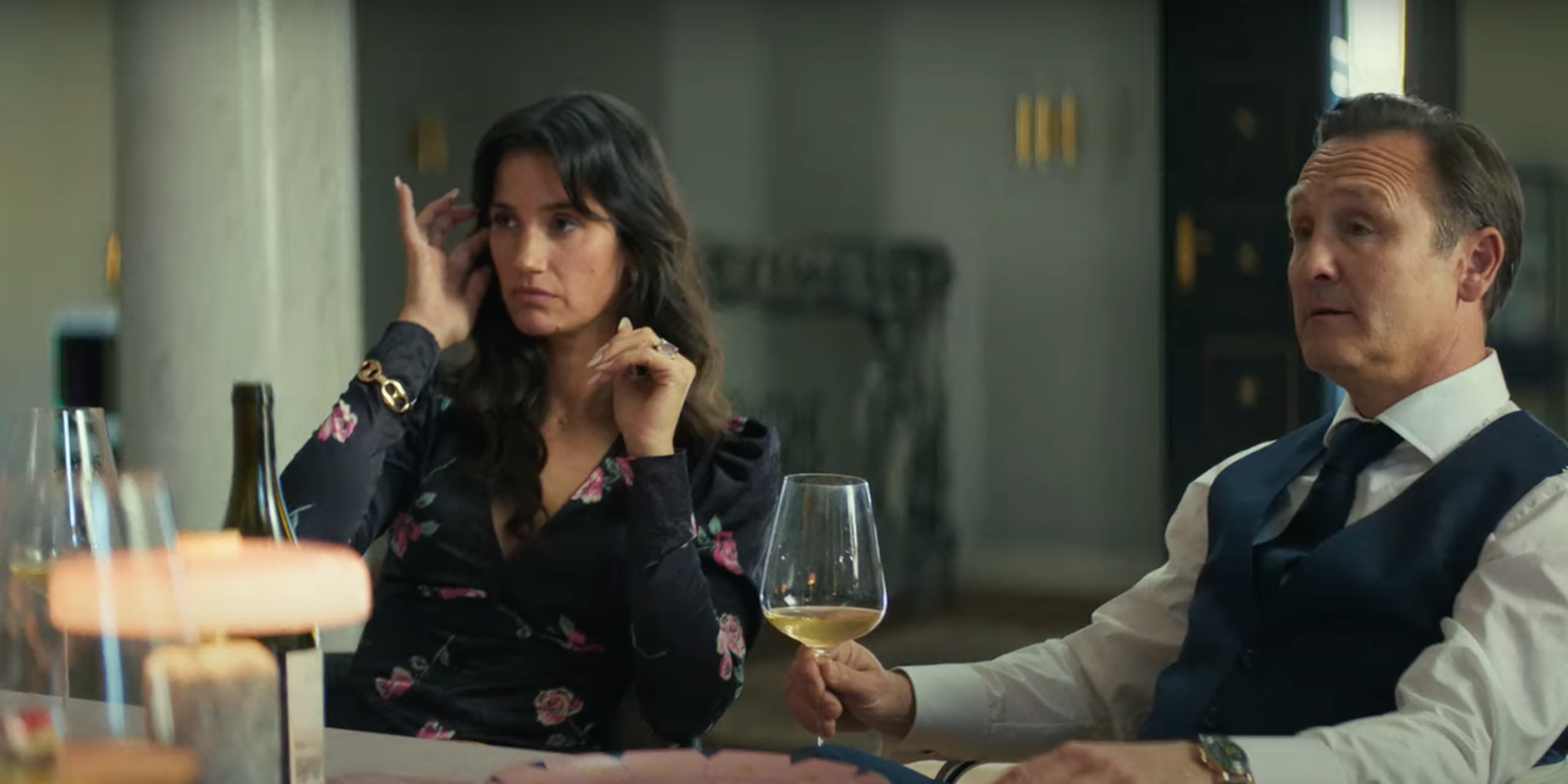 Katarina and Rasmus drinking wine in Secrets We Keep