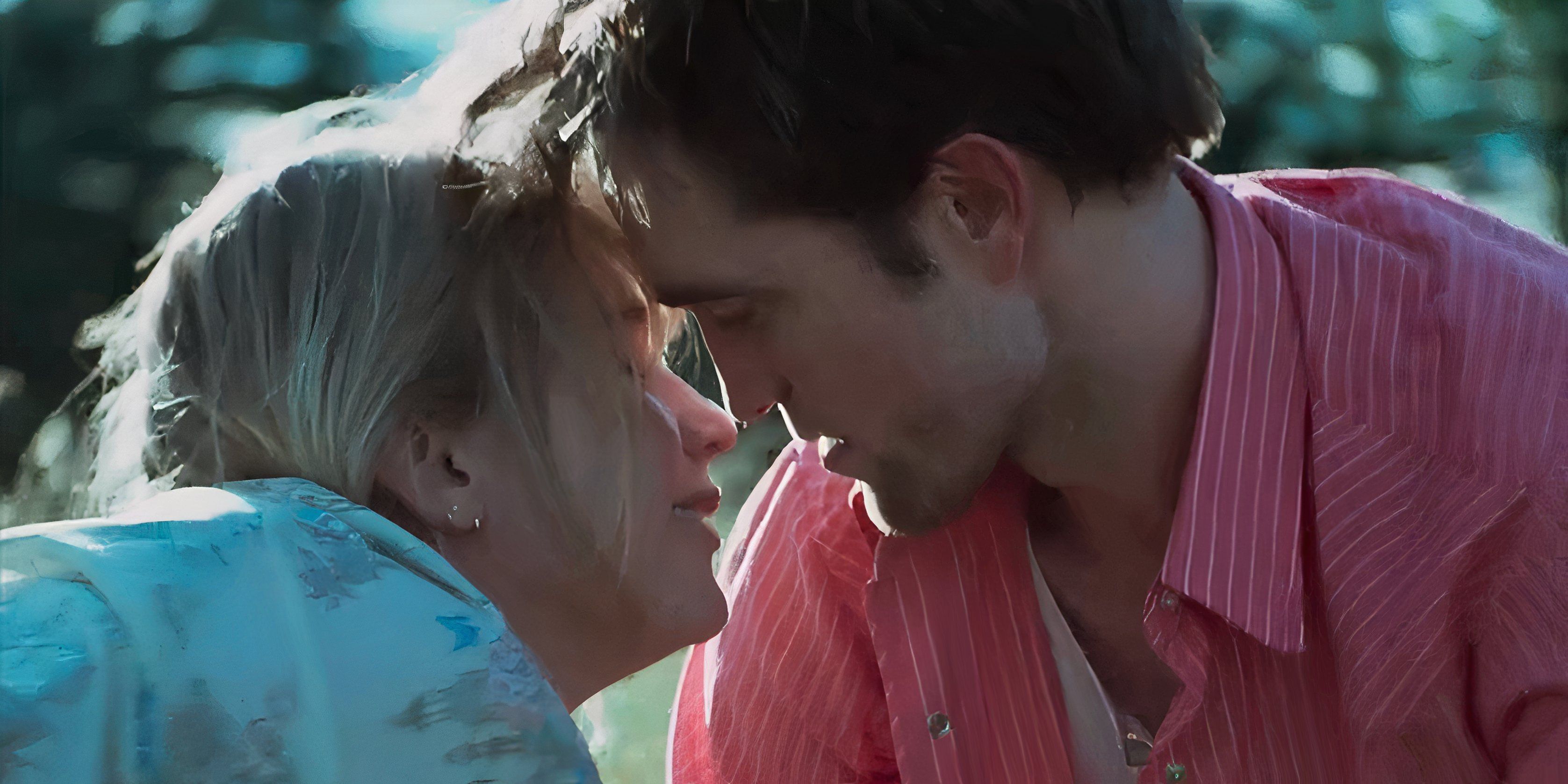 Jennifer Lawrence and Robert Pattinson about to kiss in Die My Love